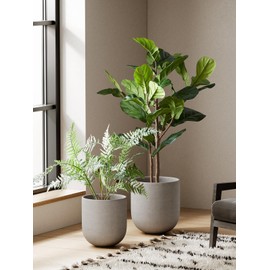 LE TAUCI 10 Inch Plant Pot, Ceramic Pots for Plants with Drainage Hole and Rubber Plug, Plant Pots Indoor for Home Garden Patio Office, Cylinder Flower Planter Pot, Neutral Gray