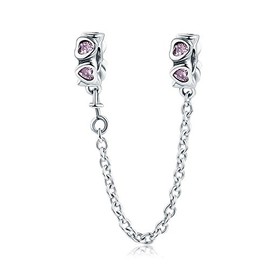 Pink Heart Safety Chain Genuine 925 Sterling Silver Elegant Heart Animal Beads fit Original Charm Bracelet For Women Fashion Jewellery Gift