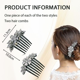 JEYORZY Pack of 2 Hair Combs, Hair Combs with Rhinestone, Flower Hair Combs, Rhinestone, Hair Comb Rhinestone Teeth Hair Comb Hair Accessories Hair Clip Comb Bridal Hair Accessories for Women Girls