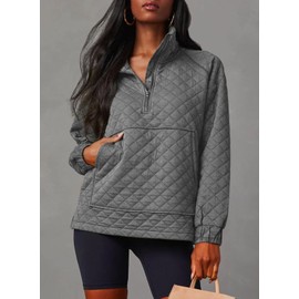 Dokotoo Oversized Sweatshirt for Women Half Zip Pullover Sweatshirt Quarter Zip Hoodies Sweaters Casual Long Sleeve Quilted Jackets Outwear 2024 Grey Sweatshirts Tops with Pockets Winter Clothes XXL