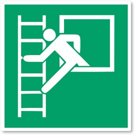 Emergency Exit with Escape Ladder, Rescue Sign: E016 - DIN EN ISO 7010 / ASR A1.3 - Sticker: 20 cm, Pack of 1