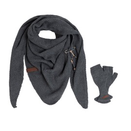 KNIT FACTORY - Women's Winter Set - Coco Triangle Scarf & Cleo Hand Warmers - Winter Scarf and Gloves - Knitted Scarf with Gloves - Made from 30% Wool and 70% Polyacrylic, charcoal