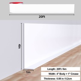 Duzzy Flexible Baseboard Molding Trim, 5 Inch(W) x 20 Feet(L) Peel and Stick Rubber Wall Trim Molding, Self-Adhesive Vinyl Wall Base Cove Base