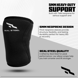 Real Steel Neoprene Elbow Sleeve (1 Pair) - 5mm Compression Support for Weightlifting, Bench, Powerlifting - Elbow Compression Sleeve for Men & Women - Premium Lifting Support for Elbows - X-Large