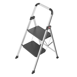 Hailo K71 2-Step Folding Aluminum Ladder, 225 lb Capacity, Folds to 3" Wide - ANSI Certified, Non-Slip Steel Treads, Safety Lock Hinge, Slim Step Stool for Home, Kitchen & Garage