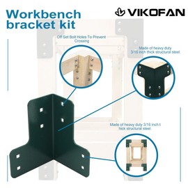 vikofan Heavy Duty Workbench Kit - Garage Workbench Legs Brackets, 8 PCS 5mm Green, Corner Brackets for Wood Workbenches, for DIY Shop Tables, Woodworking, Workshop Shelves, Planer Stands, Gazebos