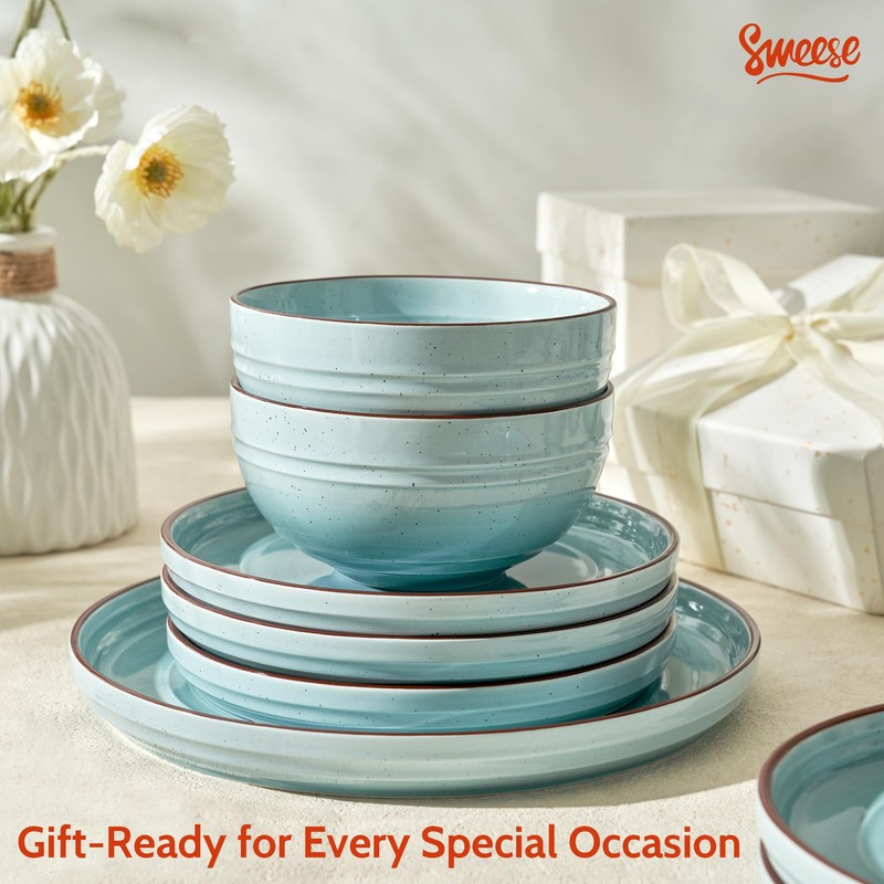 Sweese Plates and Bowls Sets, Porcelain Dinnerware Sets for 6,