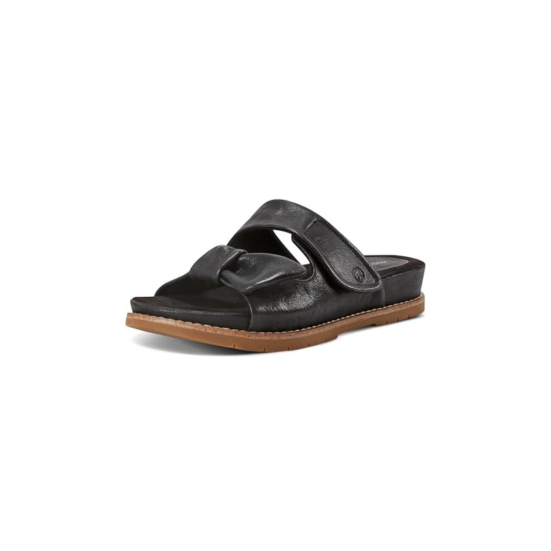 Rockport Women's Zova Flat Sandal, Black Leather, 9