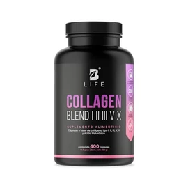 Colágeno Hidrolizado Tipo I, II, III, V y X con Vitamina C y Ácido Hialurónico. 400 Cápsulas 1000 mg por porción. Ingredientes Naturales. Collagen Blend I, II, III, V X B Life