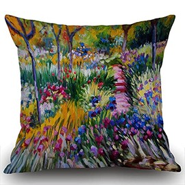 Swono Monet Painting Cotton Linen Throw Pillow Case Home Decorative Cushion Cover for Sofa Couch Bedding 18x18 Inches