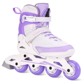 COSMOID Women's Adult Fitness Inline Skate, Outdoor Street Blades Roller Adult Female, Professional Fitness Roller Skates Blades, White and Purple,Size 5-12,Move