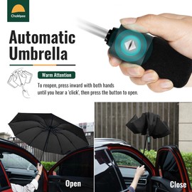 Chakipee Travel Compact Umbrella Windproof - Portable Automatic Umbrellas for Rain,210T Fabric 120cm Span - 10 Ribs Black Umbrella