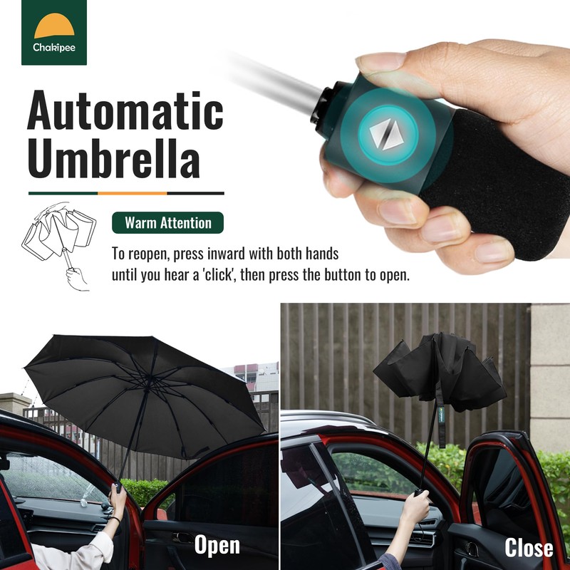 Chakipee Travel Compact Umbrella Windproof - Portable Automatic Umbrellas for