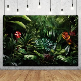 YongFoto Tropical Rainforest Jungle Backdrop 7x5ft Greenery Plant Botanical Green Leaves Photography Background Wild One Birthday Baby Shower Party Banner Room Decorations Portraits Photoshoot