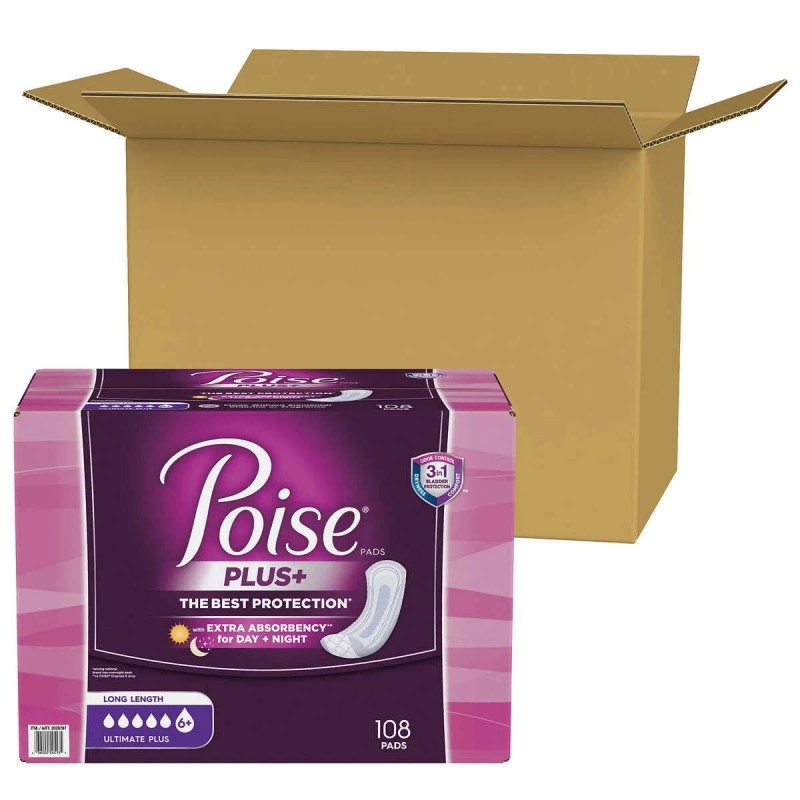 Poise Incontinence Pads for Women, 6 Drop Ultimate Absorbency, Long