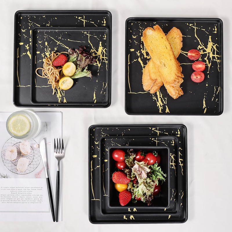 Yummost Melamine Dinnerware Sets - 12pcs Square Plates and Bowls
