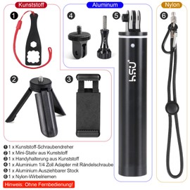 HSU Selfie Stick für GoPro, Aluminum Selfie-Stange für Insta360 Action Cam, Teleskopstange für Hero 12/11/10/9/8/7/6/5/4/3 (64cm)