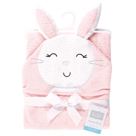 Hudson Baby Unisex Baby Animal Face Hooded Towel, Pink Bunny 1-Pack, One Size