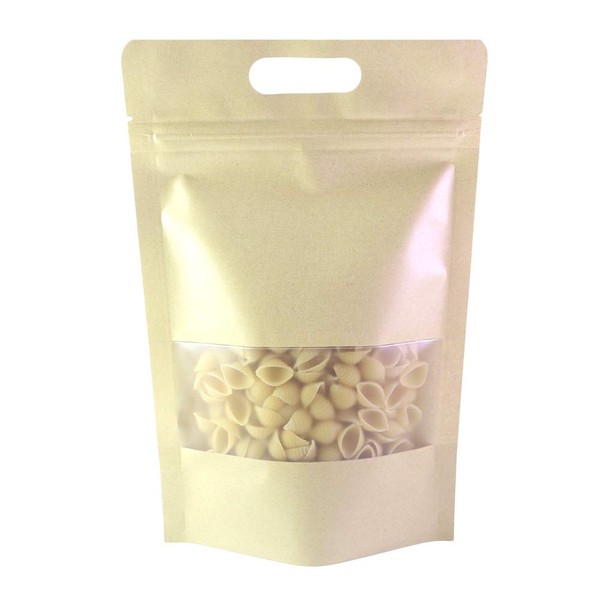 Brown Kraft Stand Up Bags with Clear Window and Carrying