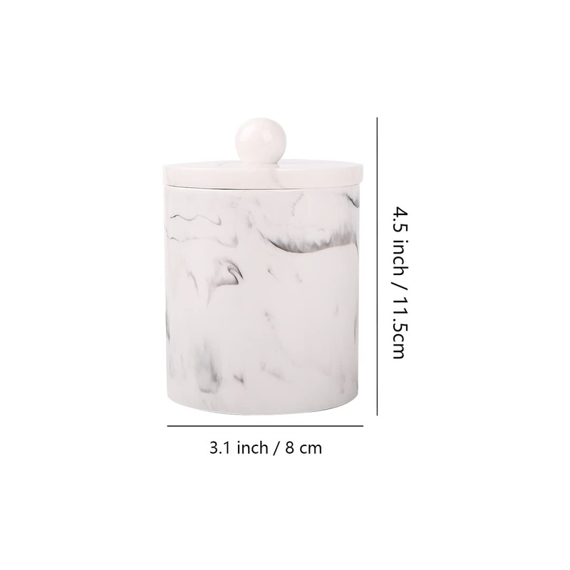Tonxus Marble Qtip Holder with Lid, White Resin Cotton Swab