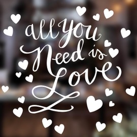 All You Need is Love Large Static Cling Window Sticker for Valentine's Day with 14 Additional Heart Clings Shop Window Display