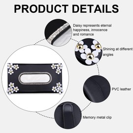 Car Tissue Holder - Tissues Box, PVC Leather Car Tissue Holder Box with Floral Design and Rhinestones, Tissues Holders Sun Visor, Hanging Paper Towel Clips Holders, Compact Paper Box for Seat Armrest