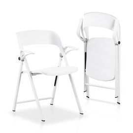 KAIHAOWIN 2 Pack Plastic Folding Chair with Armrest, Heavy Duty Foldable Chairs with Steel Frame Commercial Stackable Guest Chairs for Indoor and Outdoor-White