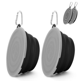 SLSON Dog Bowls Pet Collapsible Bowl with Cover Lids,2 Pack Dog Travel Bowls Portable Foldable Cat Water Dish Bowl for Pets Walking Parking Camping (Black and Black, Large)