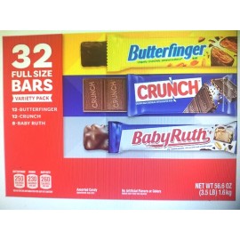 Nestlé BUTTERFINGERS, BABY RUTH & NESTLE CRUNCH BARS, FULL SIZE (32 Ct) USA MADE