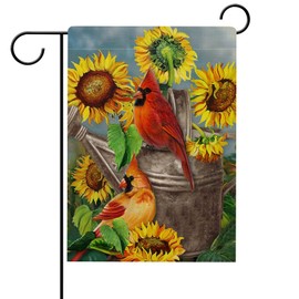 Hzppyz Fall Sunflower Cardinal Garden Flag Double Sided, Autmun Watercolor Flower Red Bird Decorative House Yard Outdoor Small Burlap Flag, Spring Summer Decor Farmhouse Home Outside Decoration 12x18