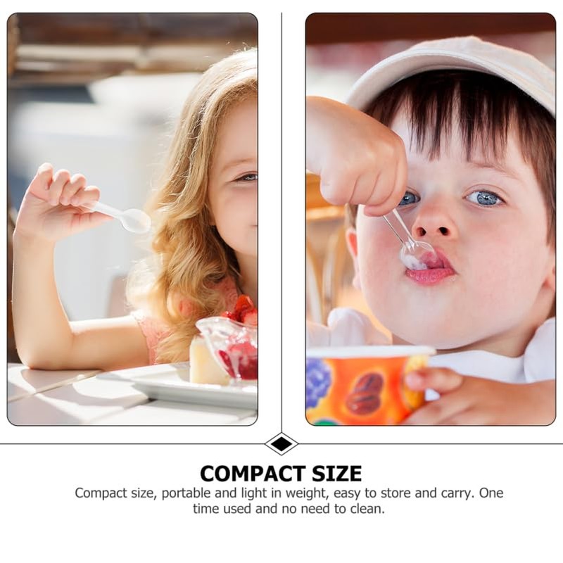 TOYMYTOY 100pcs Disposable Transparent Mini Spoons 8.5cm Individual Packing Bag