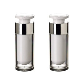 2PCS Empty Refill Upscale Acrylic Airless Vacuum Pump Cream Lotion Vial Bottle Jars Bayonet Eyecream Toner Cosmetic Toiletries Liquid Storage Hoder Containers Makeup Foundation Dispenser (30ml/1oz)