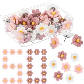 Flower Push Pins, 50Pcs Cute Push Pins with Box, Cute Thumb Tacks Decorative Push Pin for Bulletin Board Photos Maps Feature Wall and Other Offices Schools Supplies