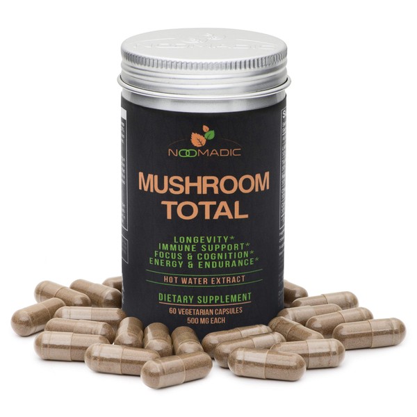 Noomadic Mushroom Total, 60 Capsules, 500mg, 30% Beta Glucans, Adaptogenic