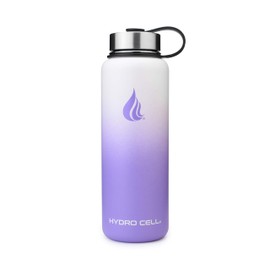 HYDRO CELL Stainless Steel Water Bottle w/ Straw & Wide Mouth Lids (64oz 40oz 32oz 24oz 18oz 14oz) - Keeps Liquids Perfectly Hot or Cold with Double Wall Vacuum Insulated Sweat Proof Sport Design (Lavender/White 40 oz)
