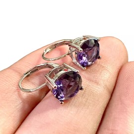 LEOPRA Amethyst Silver Plated Leverback Earrings 6MM Blue Dangle Earrings Lever Back CZ