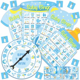 Baby Shower Bingo Game Cards for Boys Adults 24 Players Fun Baby Shower Games Gender Reveal Party Bingo Cards with Turntable Reward Stickers for Party Activities Home Family Party Game