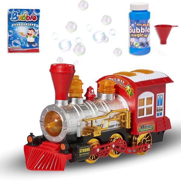 Prextex Kids Interactive Choo-Choo Bubble Blowing Train Toy - A Whimsical Stocking Filler for Kids - Outdoor Fun with Lights, Sounds, and Bubbles, Perfect for Toddler Adventures