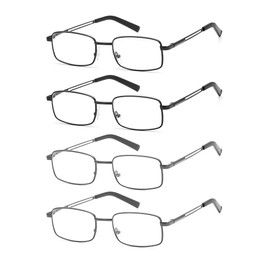 HIGHLIKE 4-Pack Reading Glasses Men, Women Metal Stainless Flex Readers with Soft Cases, Clear Lens Blue Light Glasses, 2 Black 2 Gunmetal 2.25 x