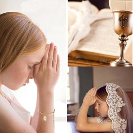 Avotto Catholic Gifts for Women Girls, 925 Sterling Silver Charm Bracelet for Women Girls Virgin Mary Rosary Beads Gold Cross Charm Bracelet Cathoic Religious Gifts for Women Girls