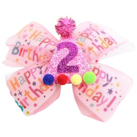 Dmnnlp 2nd Birthday Baby Hair Clips, Kids Hair Bows with Coloured Balls, Cute Headbands Pink for Toddler Girls Birthday Decorations Hair Accessory Photo Props (2)