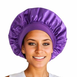 Satin Hat Sleep Silk Round Fabric Protect Hair Comfort Hair Night Anti-frizz Sleeping Hat Four Seasons Breathability Sleep Cap:_Purple