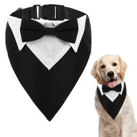 Dog Bowtie Collar, Formal Dog Tuxedo Dogs Collar with Bow Tie Pet Wedding Bandana Adjustable Pet Birthday Wedding Tux Outfit for Large and Medium Dogs
