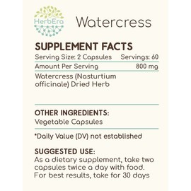 Watercress 120 Capsules, 800 mg, Watercress (Nasturtium Officinale) Dried Herb (120 Capsules)