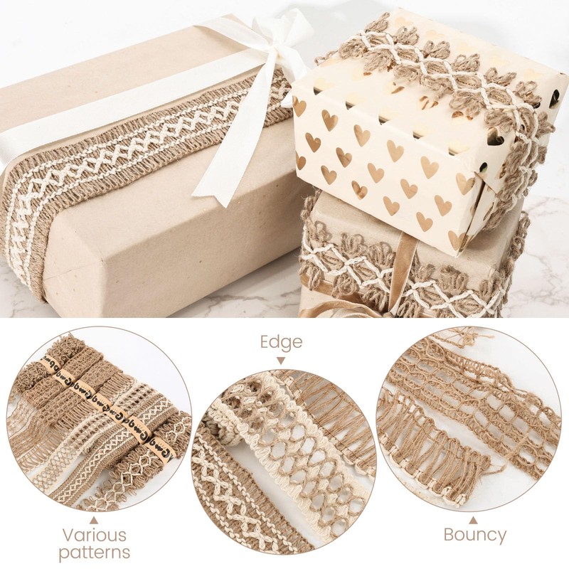 VGOODALL 7 Rolls Burlap Ribbon, Natural Jute Ribbons Lace Mesh