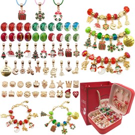 66pcs Bracelet Making Kit for Girls, Charm Bracelets Kit with Jewelry Box, Jewelry Charms, Bracelets for DIY Craft, Jewelry Gift Adults and Kids, Gifts for Girls Ages 6-12 Years Old (Christmas)