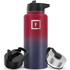 IRON °FLASK Camping & Hiking Hydration Flask with 3 Lids - Stainless Steel, Double Walled & Vacuum Insulated Water Bottle - Leak Proof & BPA Free (Dark Rainbow, Straw - 32 oz)