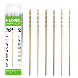HLOFIZI 7/64 x 6 Inch Extra Long Drill Bits (6 Pack), Aircraft Drill Bit Titanium M2 High Speed Steel for Wood, Plastic, PVC, Thin Metal Sheet