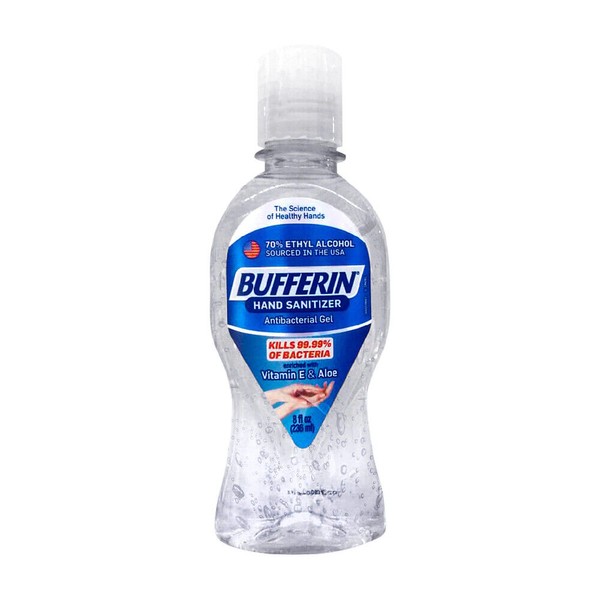 Bufferin Hand Sanitizer Gel with Aloe and Vitamin E. 70% Alcohol. 8 oz