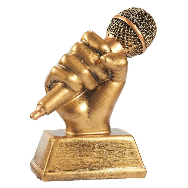 Juvale Golden Microphone Trophy, Small Resin Singing Award Trophy for Karaoke, Competitions, Parties (5.5 x 4.75 x 2.25 In)